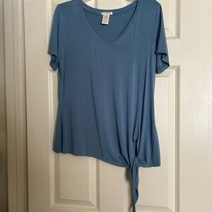Matty M Short Sleeve Blue Tie-Front Top